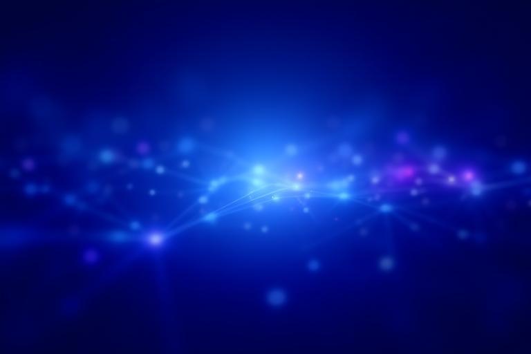 Abstract visual representing communication and learning in entertainment with vibrant lights and interconnected nodes.