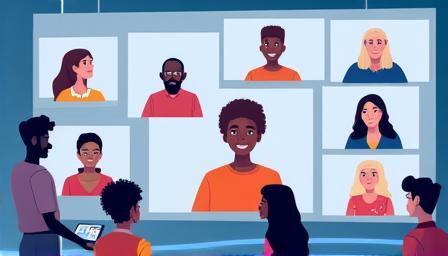 Image representing a webinar on celebrity interviews, showing people in discussion.